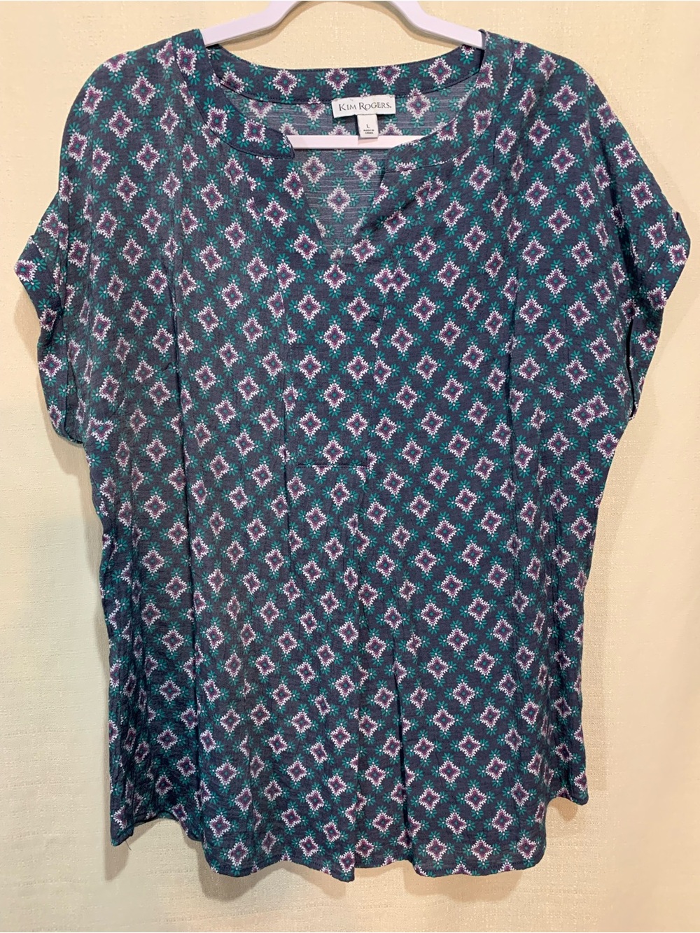 Kim Rogers Teal Diamond-Print Short Sleeve Tunic A1/10